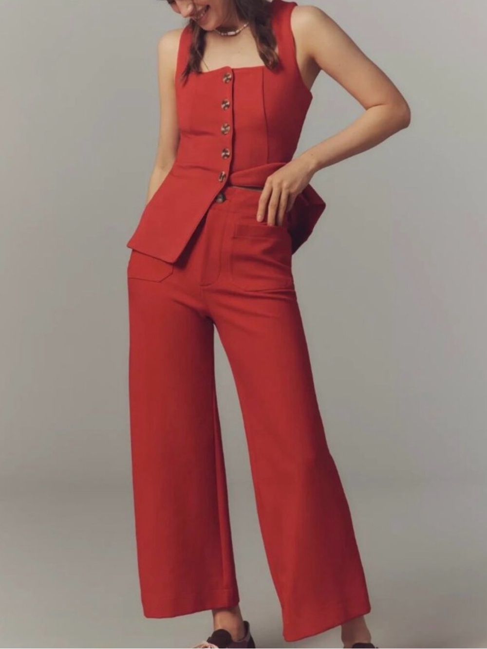 Maeve Anthropologie The Colette Crop High Rise Wide Leg Pants True Red Size 26P